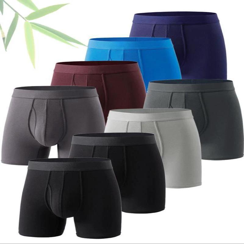 Men's Pure Color Bamboo Fiber Boxing Underwear Breathable